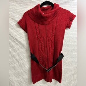 Pink Republic Sweater Dress Women's Red Short Sleeve Belted Mock Neck Size XL